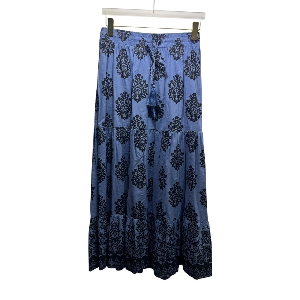 New Boho‎ Gipsy Western Festival Floral Maxi 100% Cotton Tiered Skirt 14-16 Blue